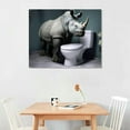 thumbnail image 3 of Nawypu Canvas Wall Art Picture Prints Rhino Sit on Toilet Grey Animal Art Artwork on Canvas for Bedroom Living Room Bathroom Funny Wildlife Stretched and Framed Painted, 3 of 5