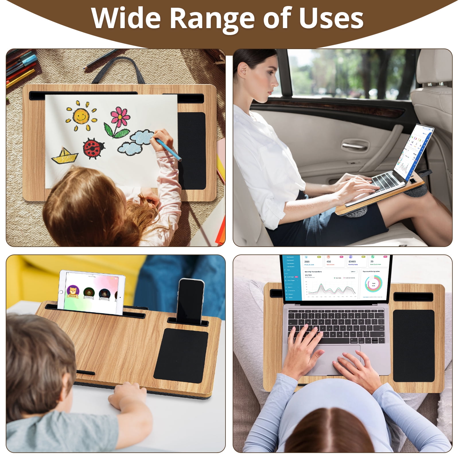 Lap Desk with Cushion, HONEIER Laptop Desk Fits up to 20 inch Laptop with Anti-Slip Strip, Mouse Pad Tablet & Phone Holder, Portable Laptop Tray with Handle, Lap Stand for Bed Home Office Students