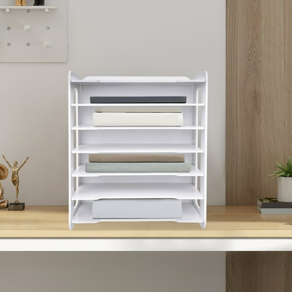 7 Tier Literature Organizer Rack Horizontal Organizer for Home White File Holder Office Desk Mail Letter Tray & Paper Sorter Document Notebooks Storage Rack