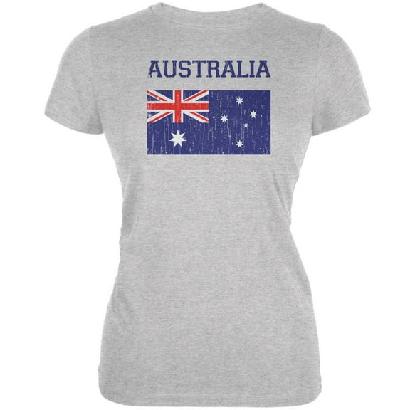 World Cup Distressed Flag Australia Heather Grey Juniors Soft T-Shirt - 2X-Large
