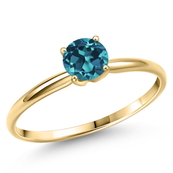 Gem Stone King 14K Yellow Gold London Blue Topaz Engagement Ring for Women | 1.10 Cttw | Round 6MM | Gemstone November Birthstone | Size 8