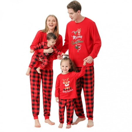 

Tuscom Christmas Family Matching Pajamas Set Tops+Pants Xmas Family Matching Pajamas Set Red Classic Plaid Xmas Deer Sleepwear for Merry Christmas