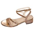 thumbnail image 5 of Rokment Women's Glitter Sequin Dressy Sandals 2026 Bling Open Toe Chunky Block Mid Heels Elegant Summer Strappy Dress Shoes for Bride Wedding Party Rose Gold Size 7, 5 of 6