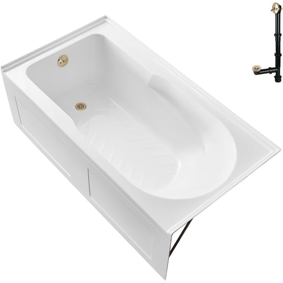Streamline GA-310-22-PBR 60 in. x 32 in. Acrylic Left-Hand Drain Alcove Bathtub in Glossy White With External Drain in Polished Brass