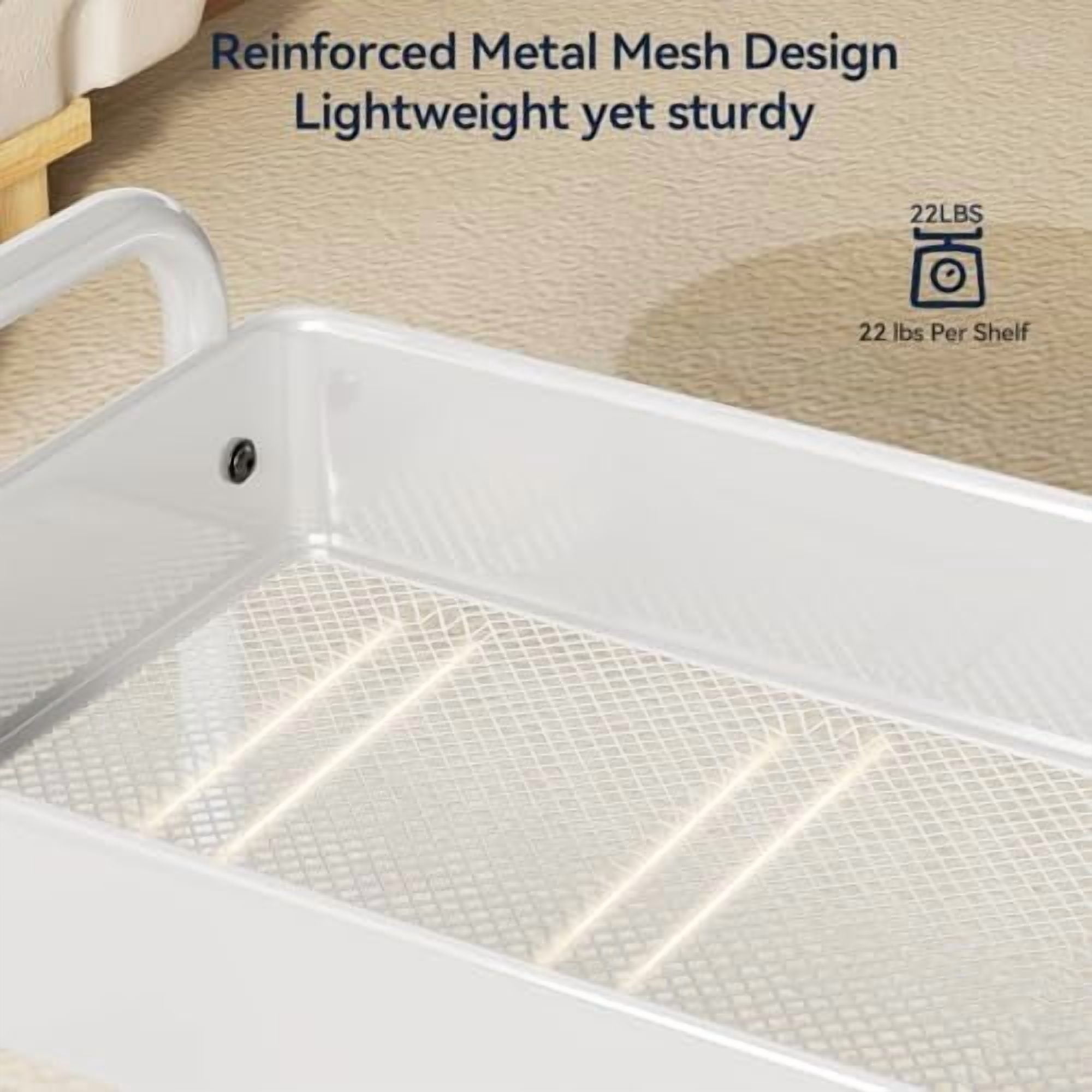 Metal 3 Tier Rolling Cart - Heavy Duty Utility Cart with Lockable Wheels, Hanging Cups, Hooks, Mesh Rolling Storage Cart Craft Cart Organizer, Lightweight and Sturdy, White