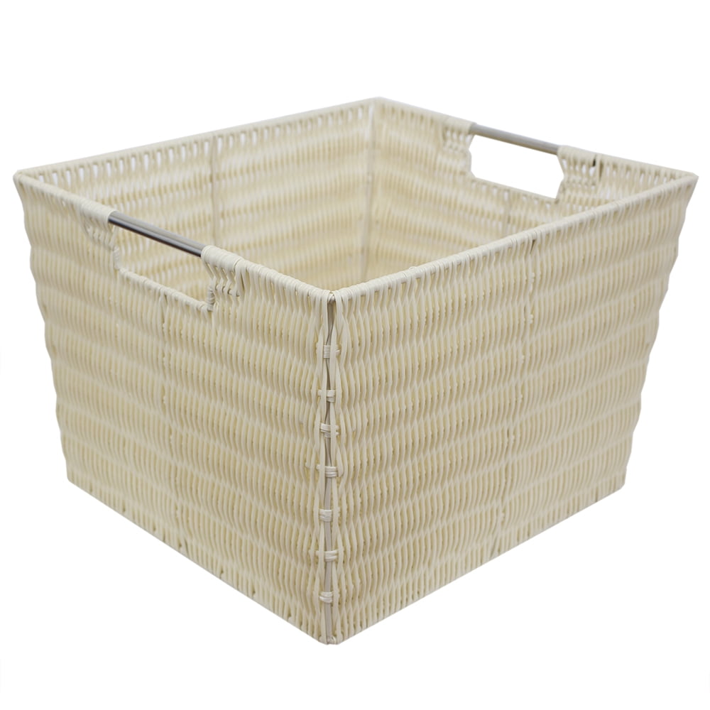 Home Basics Xlarge Intricate Decorative Weave Plastic Basket, Ivory