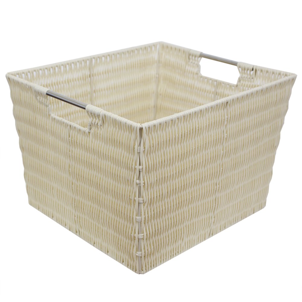 Home Basics Xlarge Intricate Decorative Weave Plastic Basket, Ivory
