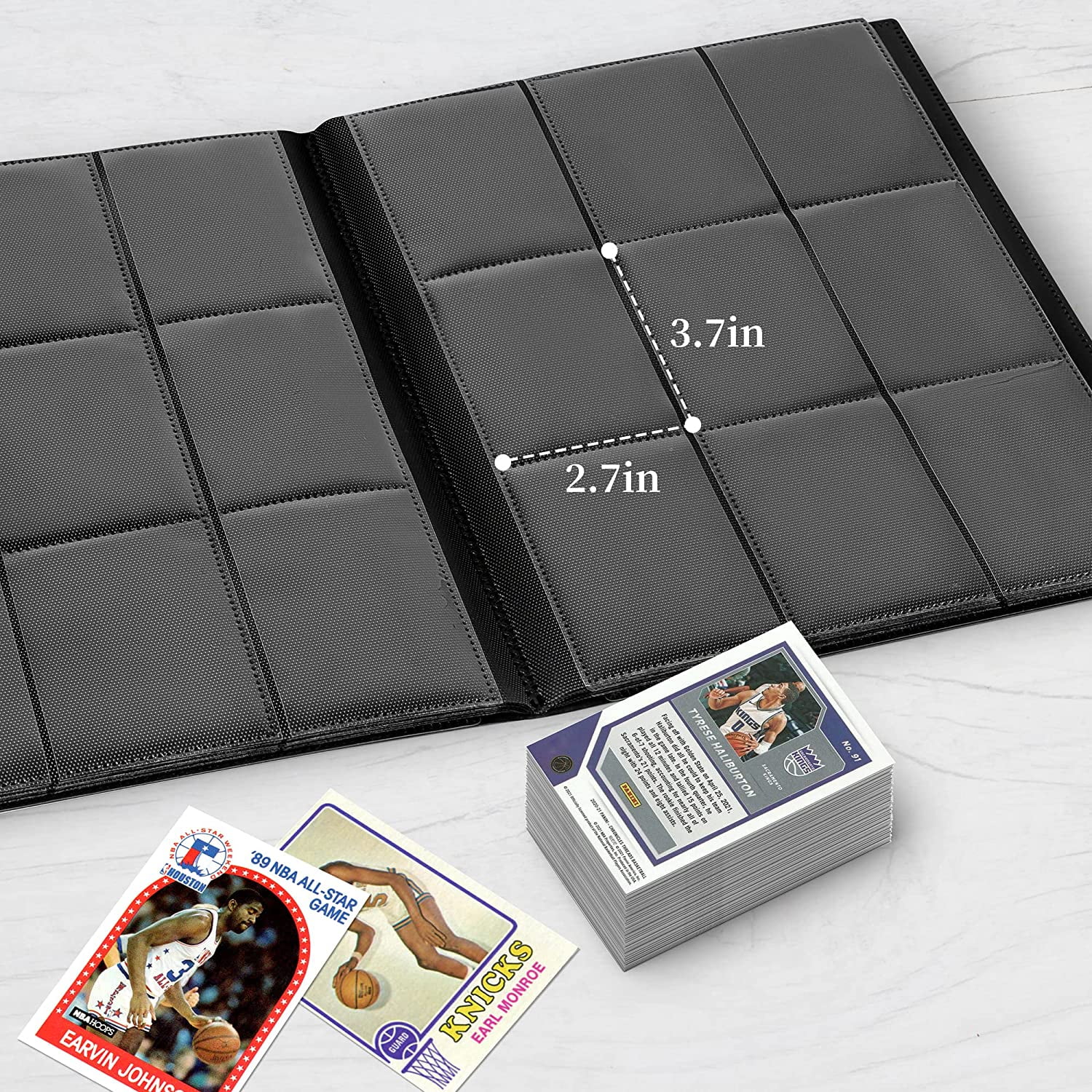 Homotte Trading Cards Binder,9 Pockets Trading Card Binder Sleeves , 360 Side Trading Card Holder Carrying Card Case Fit for Baseball Cards, Trading Cards, Football Cards(Black)