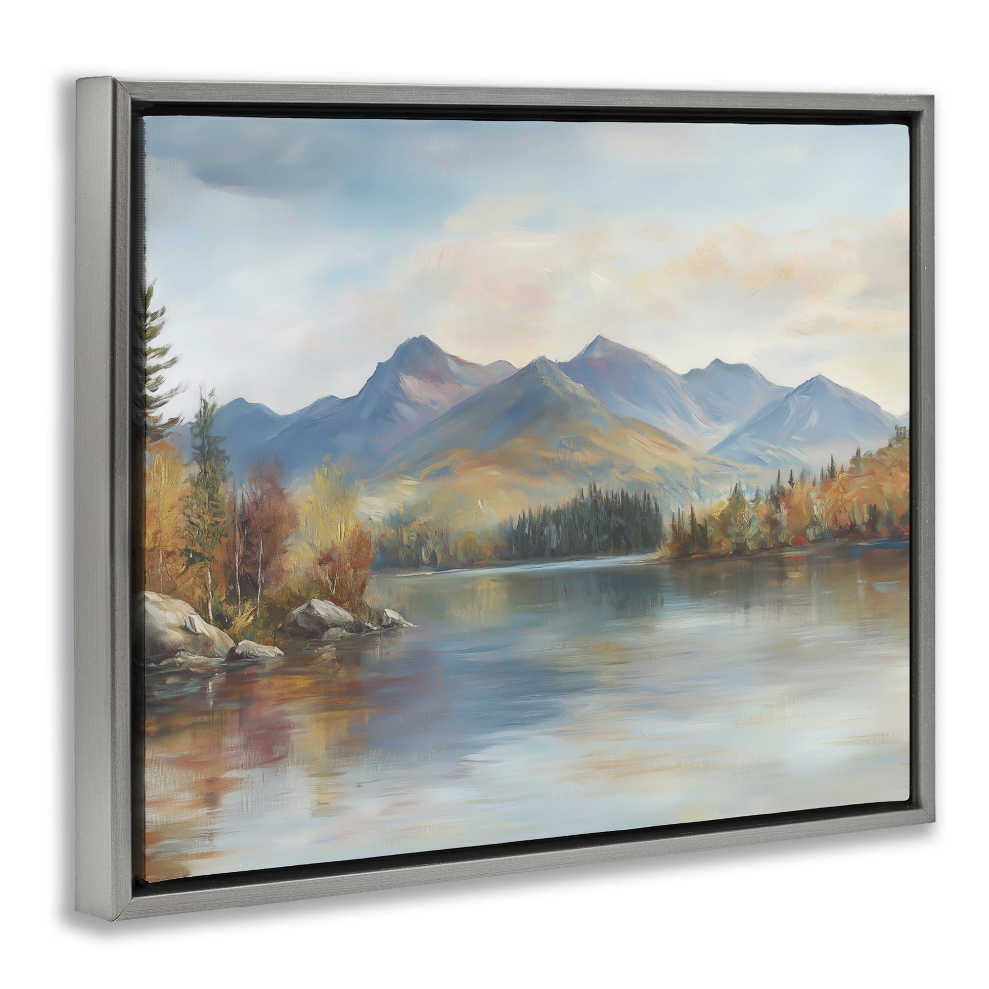 Stupell Industries Rustic Lake Landscape in Fall Gray Framed Floater Canvas Wall Art, design by LSR Design Studio