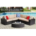 thumbnail image 3 of CozyHom 6 Pieces Outdoor Patio Furniture Sets Wicker Sofa Sectional, All Weather L Shaped Outdoor Furniture With Coffee Table&Cushion, Khaki, 3 of 15