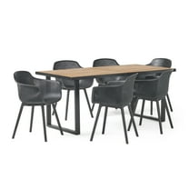 Waylon Wood and Resin Outdoor 7 Piece Dining Set, Black and Teak