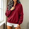 thumbnail image 5 of Women's Soft Fleece Lined Half Zip Sweatshirt Oversized Stand Collar Long Sleeve Pullover Tops Casual Fall Winter Street Outerwear Red, 5 of 6