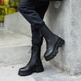 thumbnail image 5 of Women's Leather Platform Combat Boots Fashion Side Zipper Lace Up Chunky Lug Sole High Top Motorcycle Boots Comfort Waterproof Non-Slip Ankle Booties, 5 of 5