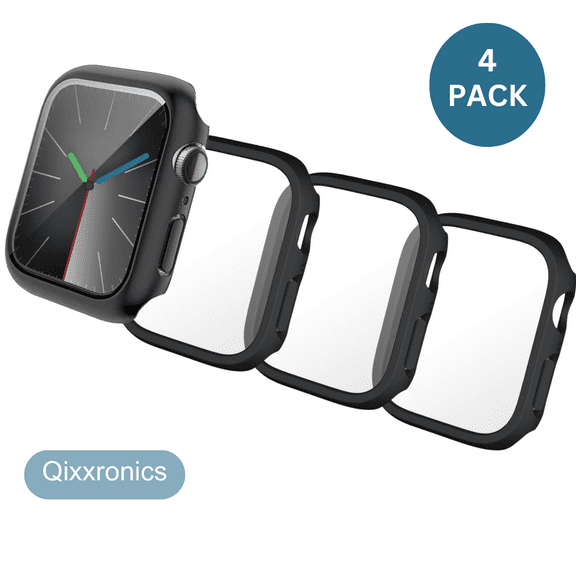4PCS Qixxronics for Apple Watch Series 9 8 7 [45mm] Cover, Built-in Tempered Glass Screen Protector