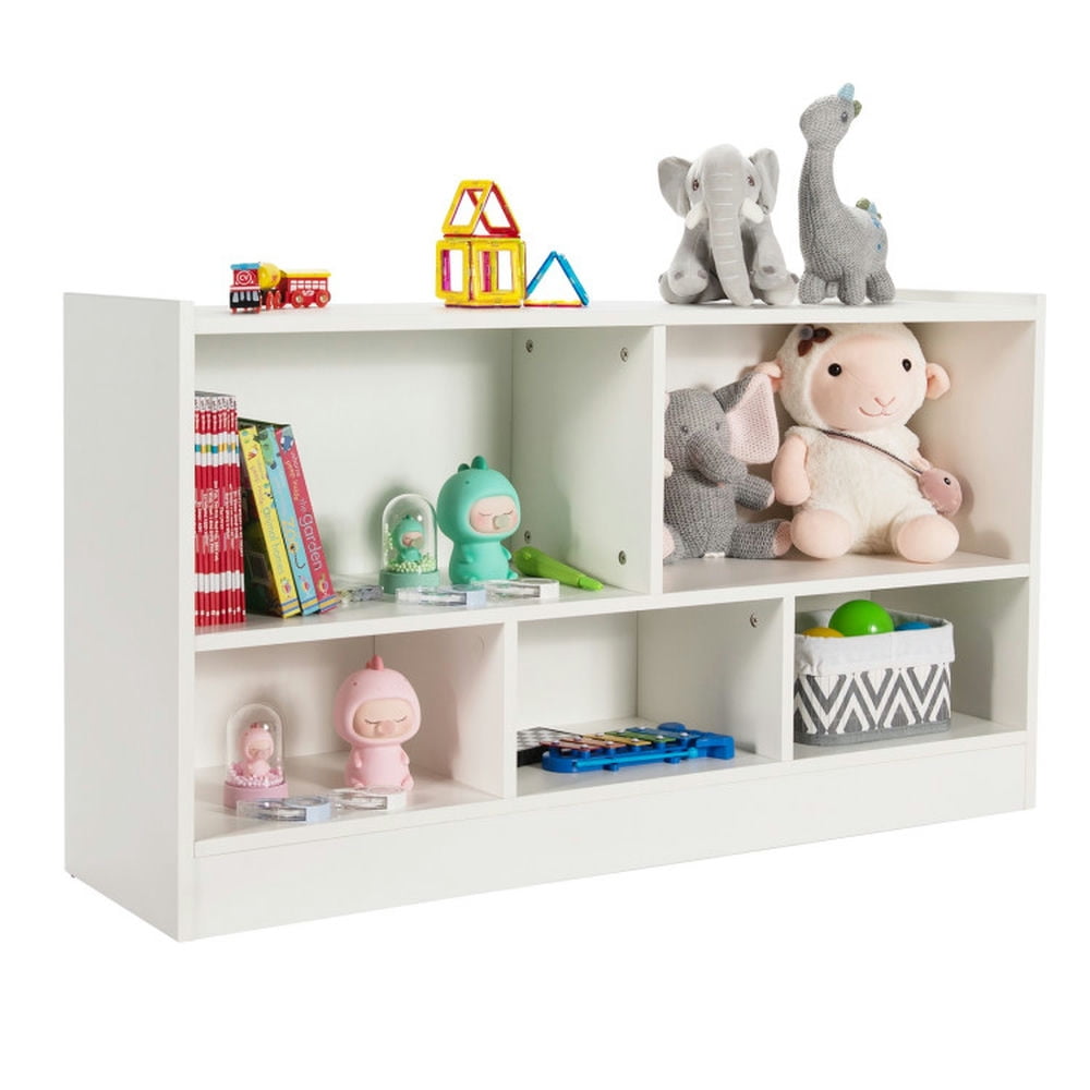 Canddidliike Kids 2-Shelf Bookcase 5-Cube Wood Toy Storage Cabinet Organizer-White, Toy Storage Organizer for Kids, Boys, Girls, Nursery
