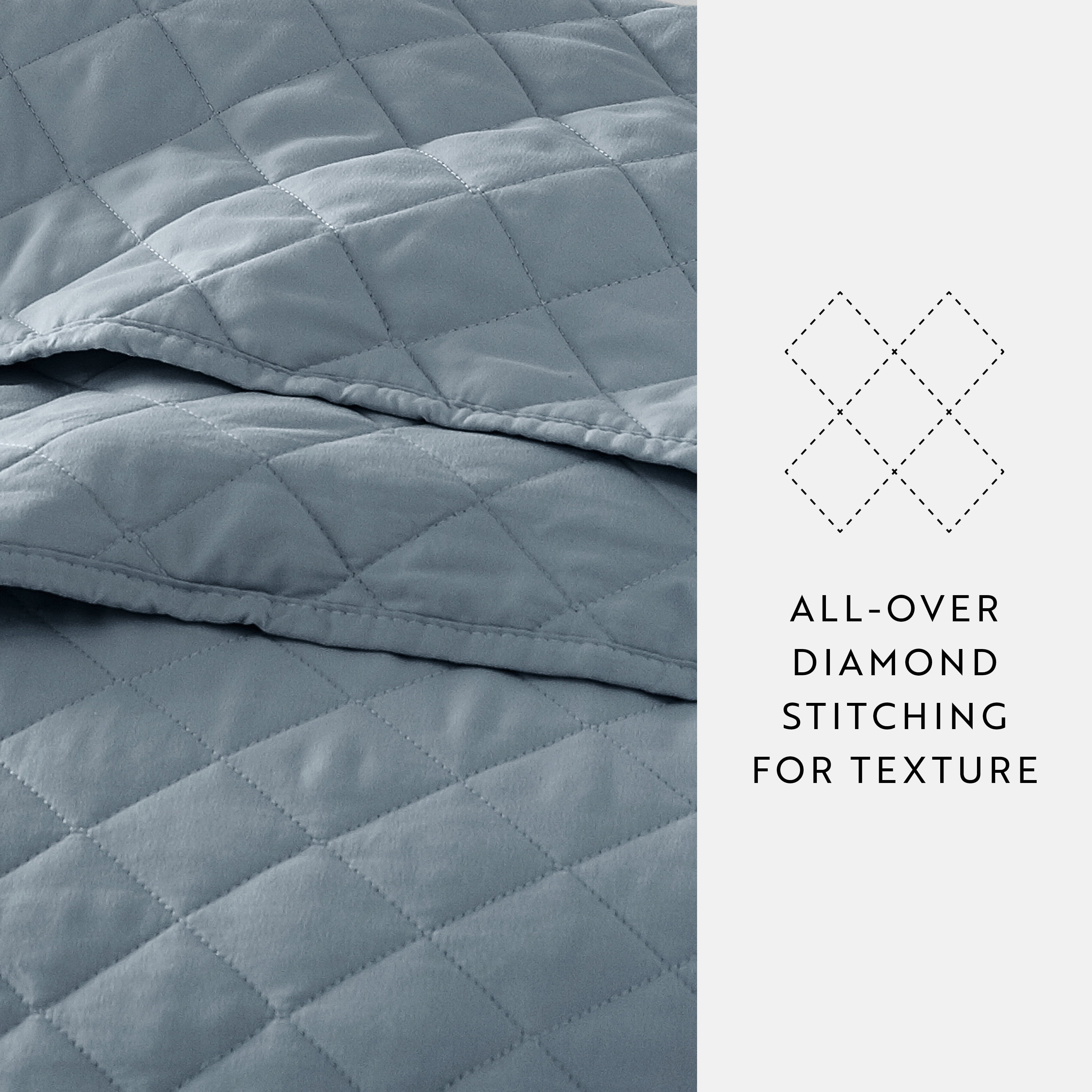 Noble Linens 3-Piece Dusk Blue Diamond Quilt Set, Full/Queen