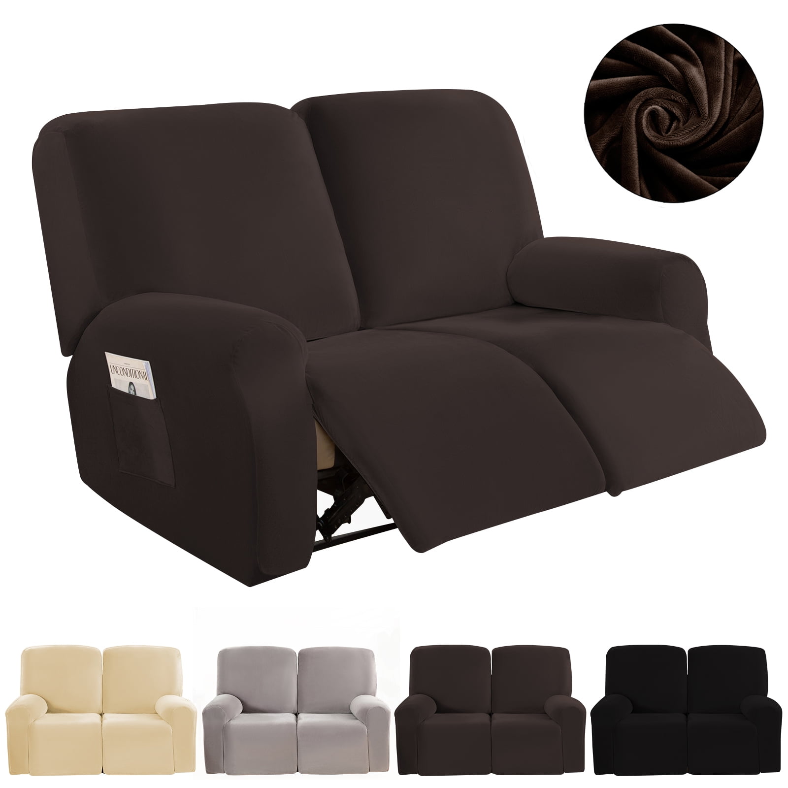 DONGPAI Recliner Slipcover, 6 Pieces Stretch Velvet Reclining Sofa