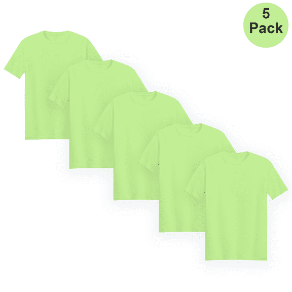 Zfeel Men Hi-Vis Poly Shirt Pure Dry Fit Moisture-Wicking Crew Neck Safety Neon Green Tee 5 pack S