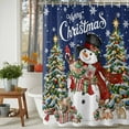 thumbnail image 3 of Navy Blue Merry Christmas Snowman Shower Curtains for Bathroom, Xmas Tree Winter Snowflake Deer Animal Waterproof Fabric Shower Curtain for Bathroom Bathtub Decoration, Machine Washable, 36"x72", 3 of 9