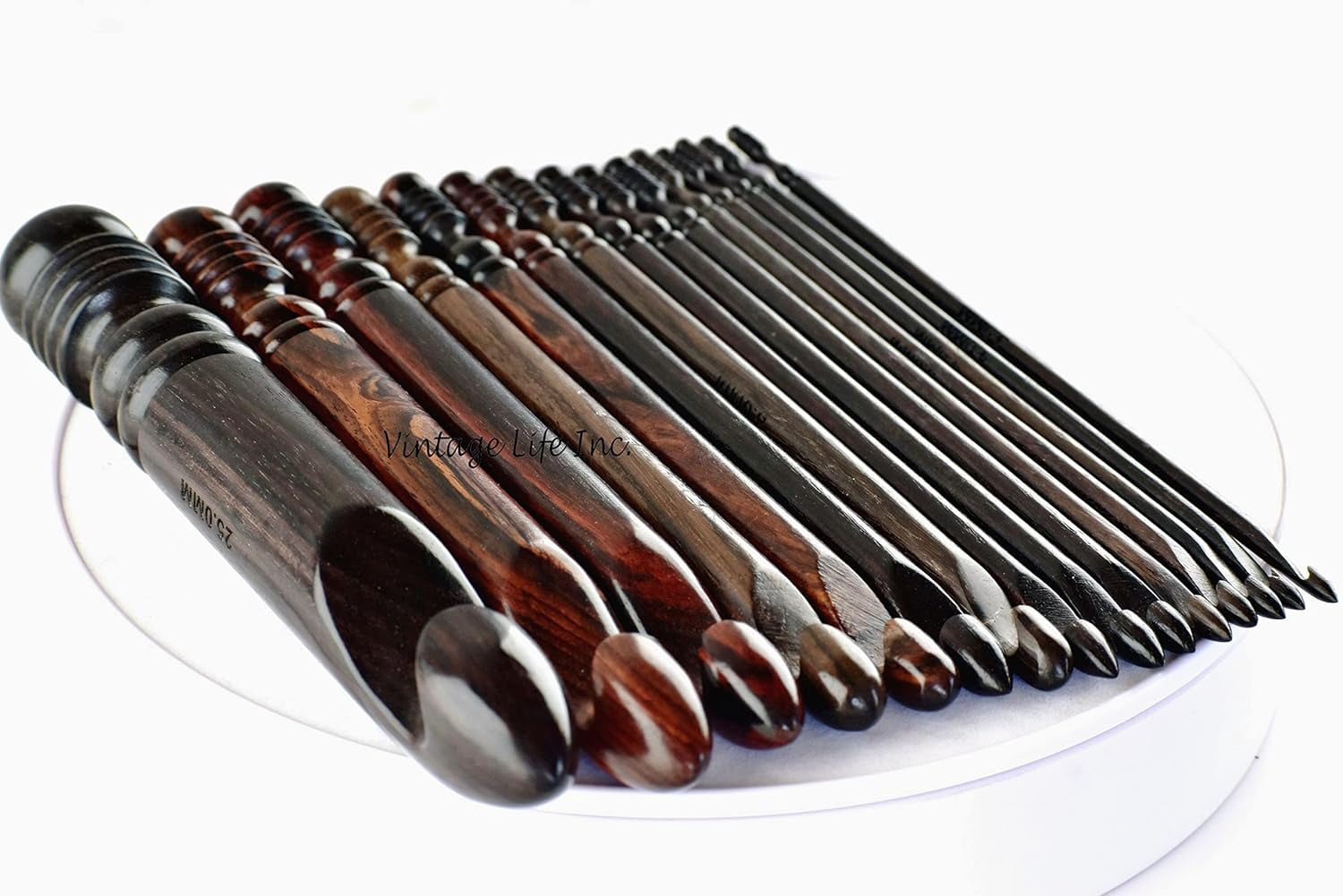 Ergonomic Crochet Hooks Set of 15 Soft Grip Rosewood Hooks 3.5 MM to 25 MM, Wooden Yarn Crochet Hooks for Arthritic Hands Needles for Knitting and Crocheting (Only Hooks)