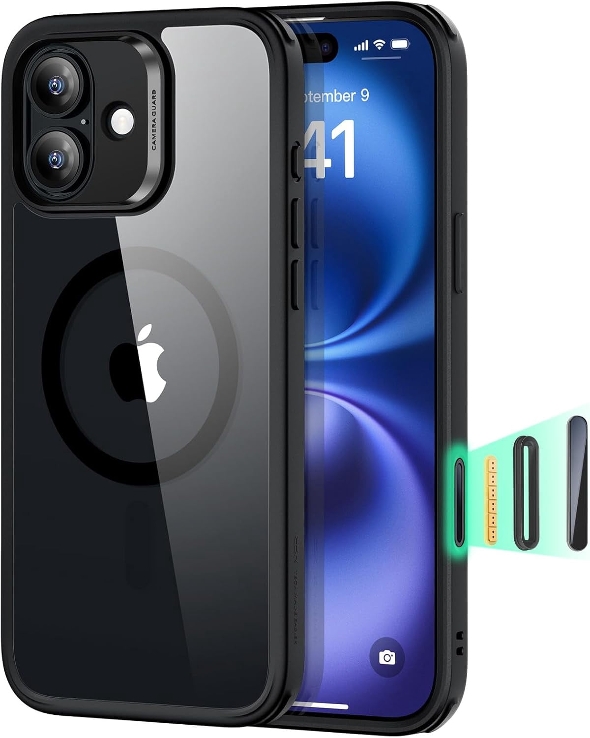 MHAWBL-for iPhone 16 Case, Compatible with MagSafe, Shockof Military-Grade tection, Magnetic Phone Case for iPhone 16, Classic Hybrid Case (HaloLock), Clear Black
