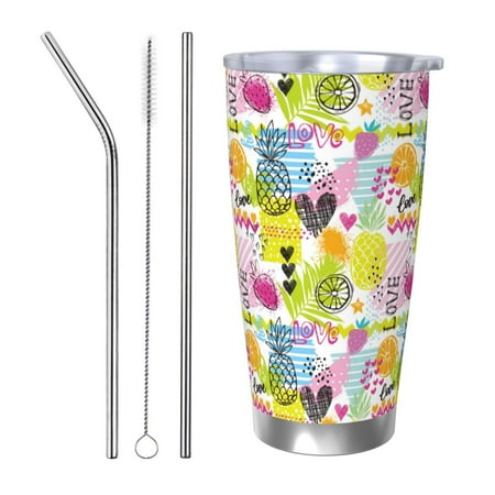 

Uemuo Tropical Pineapples Print Travel Coffee Mug 20oz Double-walled Car Cup Stainless Steel Insulated Tumbler Leak-proof Travel Cup Reusable Straw Car Cup-Straw Three-piece Set