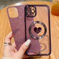 thumbnail image 3 of Compatible with iPhone 11 Pro Max 6.5 Inch Case with Magsafe, Plating Heart Glitter Magnetic Case for Women Girl TPU Camera Protection Back Cover for iPhone 11 Pro Max Purple, 3 of 14