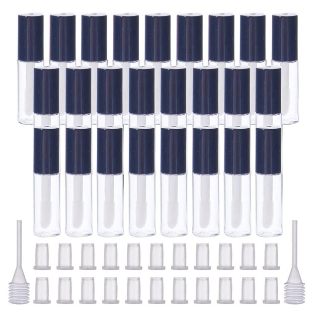 LTKJ Paquete de 25 envases de tubos de brillo de labios bastante vacíos de 1,2 ml, mini botellas transparentes de bálsamo labial recargables con inserciones de goma y 3 pipetas de transferencia para m