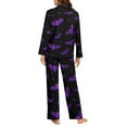 thumbnail image 4 of Garronmavis Purple Bats Halloween Women's Long Sleeve Button Down Pajama Set 2-Piece Comfortable Sleepwear Loose Fit Lounge Wear, Black, 4 of 7