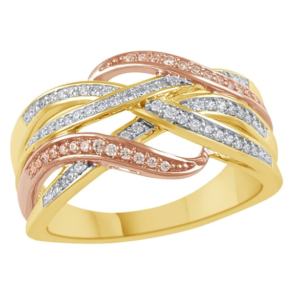 AFFY White Natural Diamond Intertwining Multi-Row Ring in Two-Tone 10k Yellow Gold