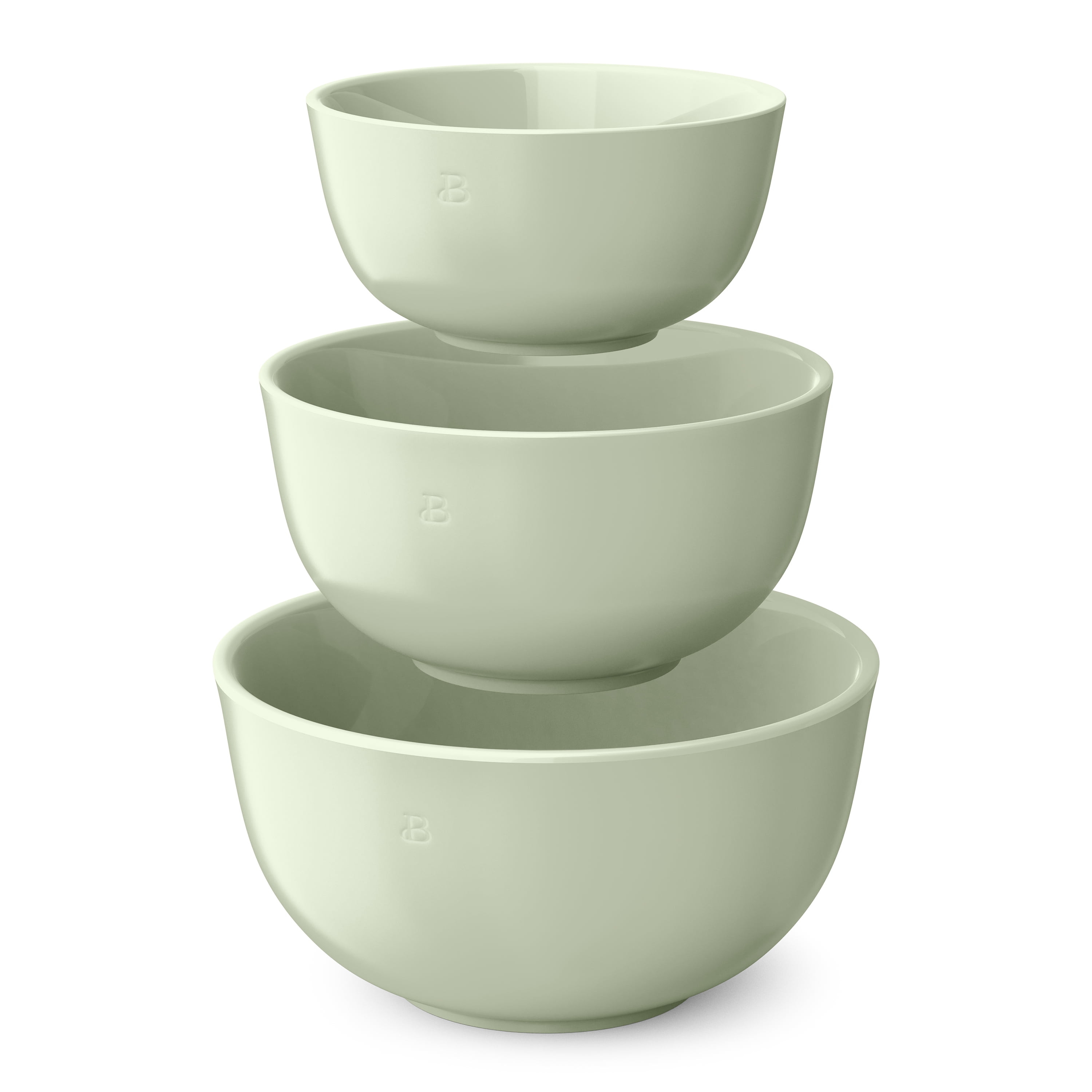 Beautiful 3-Piece Stoneware Nesting Mixing Bowl Set,Sage Green by Drew Barrymore