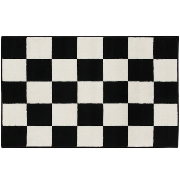 Mainstays Kids Checker Low Pile Black and White, Accent Scatter Mat 3x5, Recommended for Hallway, Bedroom, Kitchen, and Laundry Room