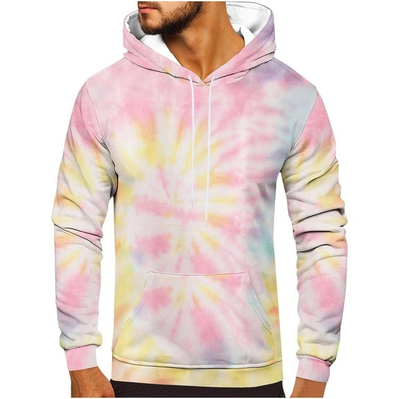 SHTXOZHI Men's Tie-Dye Hooded Sweatshirts Long Sleeve Drawstring Fashion Pullover Tops with Pocket
