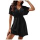 thumbnail image 1 of Falda con pliegues y protección solar para mujer - Cuello en V, manga corta, poliéster estampado, vestido informal de verano S-XXL, 1 of 4