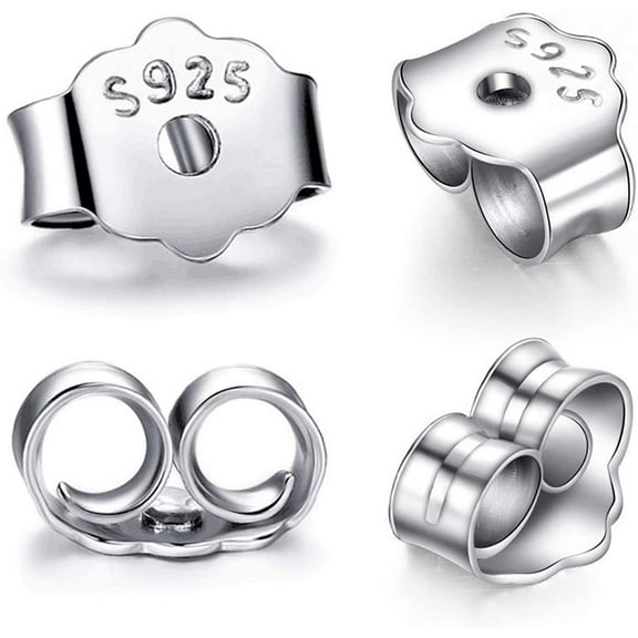 S925 Sterling Silver Earring Backs Replacements for Posts,12Pcs/6Pairs Pierced Earring Backings Secure for Studs,Hypoallergenic Safety Locking Butterfly Ear Ring Stoppers 5.7X4.6X3mm