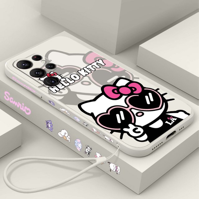 Sanrio Hello Kitty Cartoon Liquid Left Rope For Samsung Galaxy S24 S23 S22 S21 S20 FE S10 Ultra Plus Lite 5G Cover Funda Gift Festivals