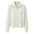 thumbnail image 5 of LEKODE Lapel Collar Full-Zip Knit Cardigan Lightweight Wool Blend Sweater for Women Long Sleeve Casual Fall Outer Coat White L, 5 of 5