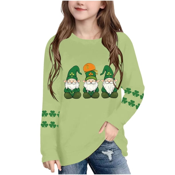 Blusas y camisas de manga larga con cuello redondo, moda del Día de San Patricio, blusa informal con estampado bonito de manga larga para niños y niñas.