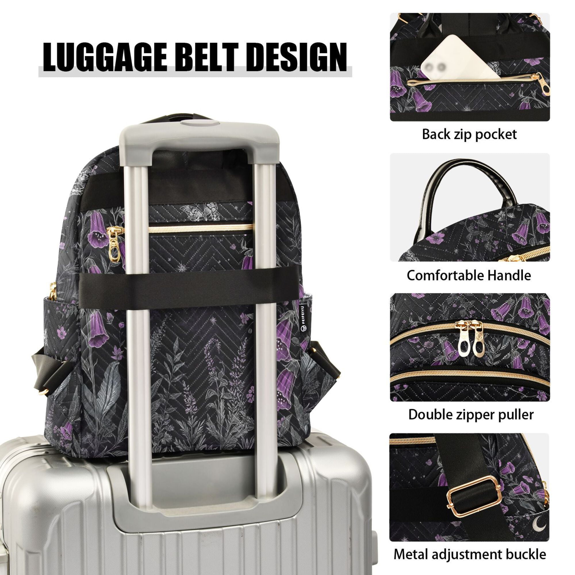 FORMRS Mini Backpack Purse for Women Travel Daypack Casual Shoulder Bag, Gothic Floral Print