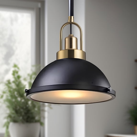 Hesmind Ceiling Pendant Light with Diffuser 12 Inches Vintage Industrial Pendant Light Fixture for Kitchen Island Black Farmhouse Pendant Light for Pool Tables Hanging Fixture