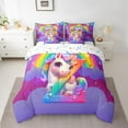 thumbnail image 2 of Manfei Kawaii Unicorn 7-Piece Twin Bedding Sets,Personalized Initial Bedding Comforter Set,Gradient Rainbow Breathable Sheet Sets,Super Cozy Animal Room Decorative,Reversible, 2 of 7
