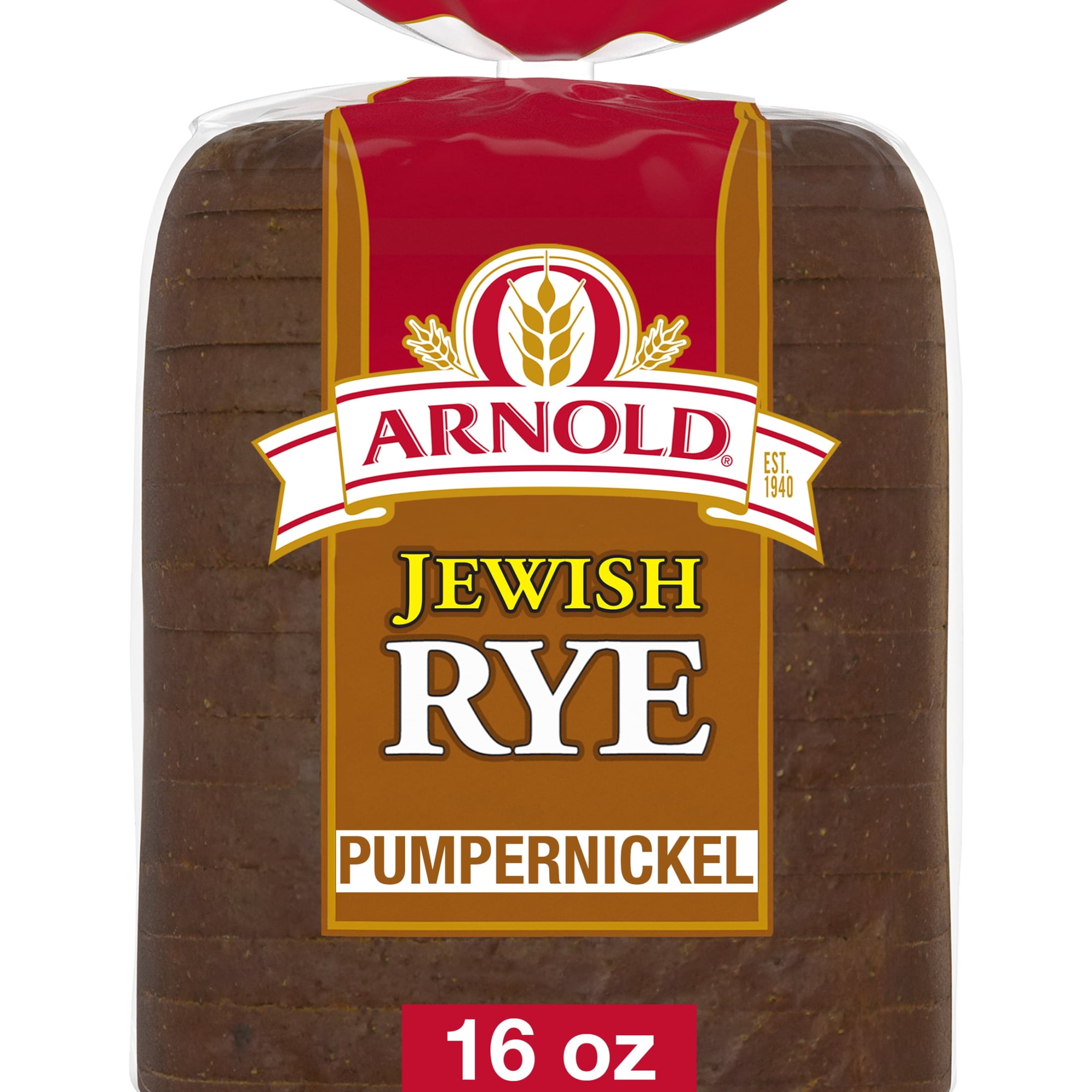 Arnold Pumpernickel Jewish Rye Bread, 16 oz, Rye Bread, Bag