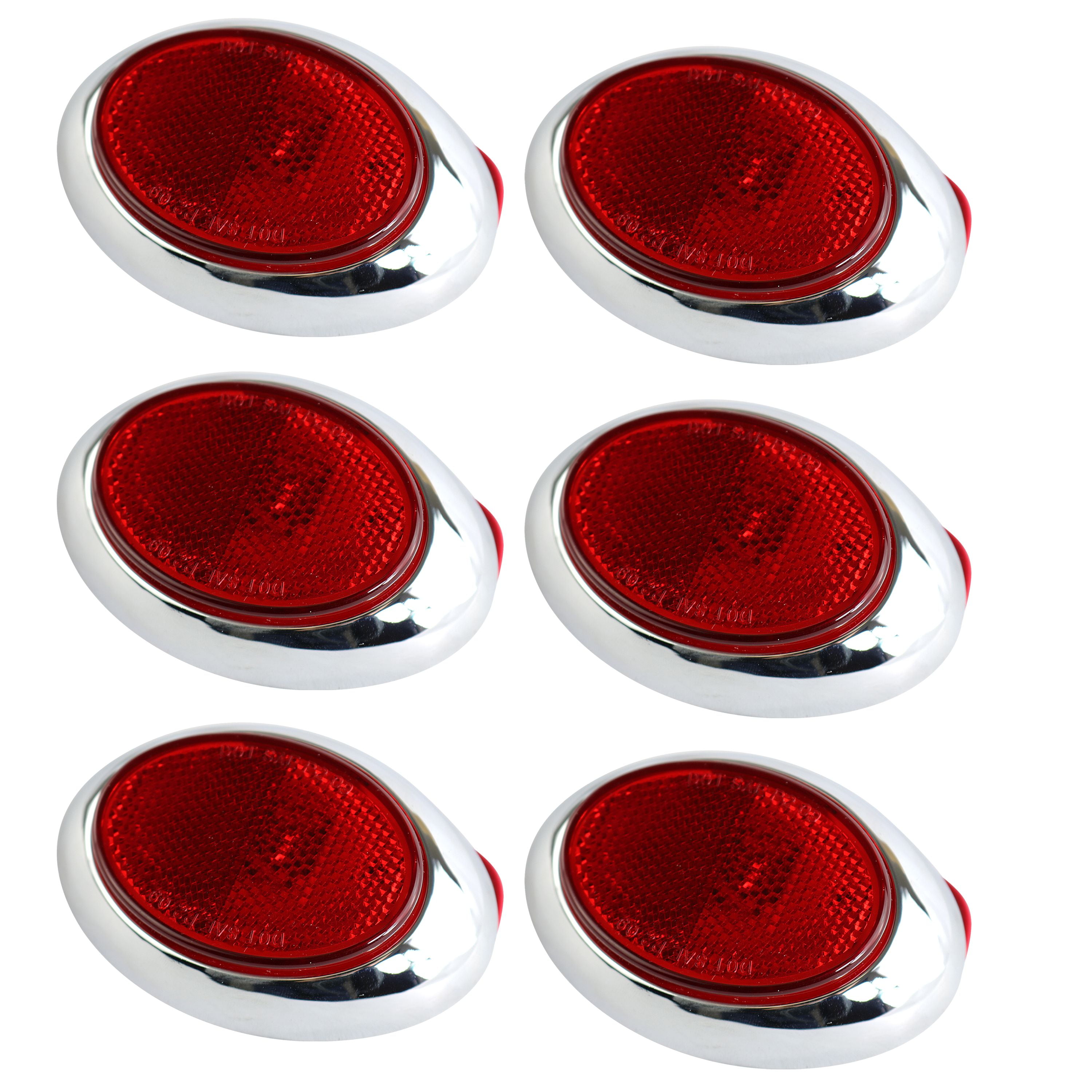 6 pk 4" Red Oblong Clearance Light Side Marker Truck Trailer w Chrome