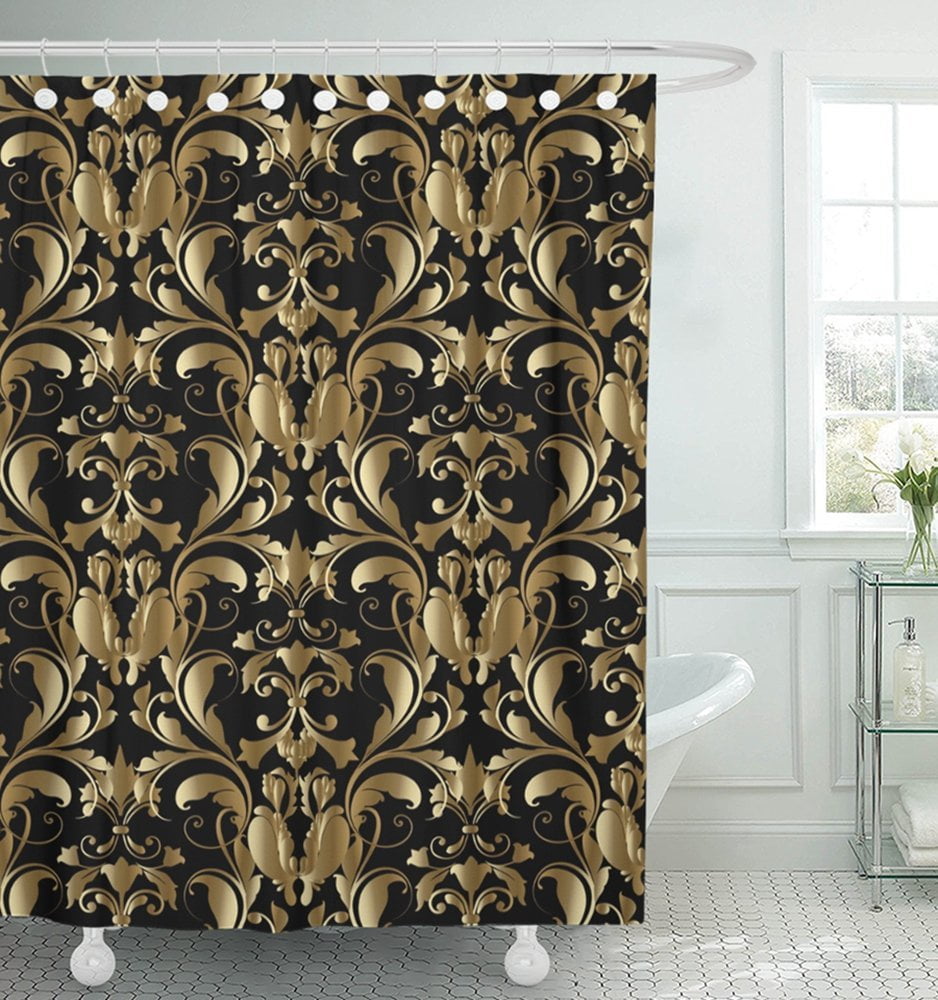 Details about   Circular Vintage Floral Gold Flowers Ornament Shower Curtain Set Bathroom Decor 