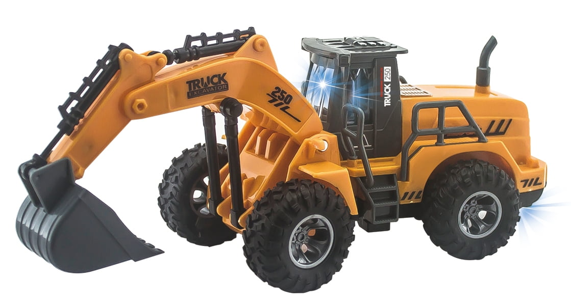 Dilwe RC Excavator Construction Tractor 5 Channel Remote Control Tractor Truck Toy Lights Sounds Kids Children