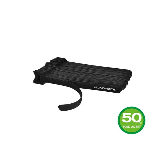 Monoprice Hook and Loop Fastening Cable Ties, 6in, 50 pcs/pack, Black