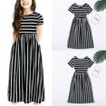 thumbnail image 2 of Fshinging Little Girl Dresses Elegant Stripe Print Casual With Pocket Summer Short Sleeve Maxi Flower Dress, 2 of 2