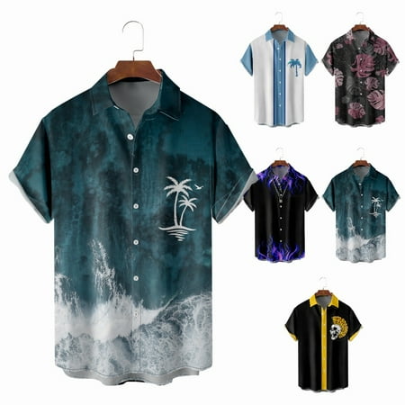 

Unisex Beach Button Down Polo Shirts Novelty Party Blouses Size 100-170/XXS-8XL