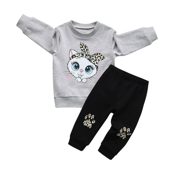 Toddler Baby Girl Clothes Animal Style Long Sleeve Tops and Long Pants Outfit Set Gray 12-18 Months