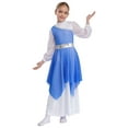 thumbnail image 5 of Miutii Kids Girls Color Block Dance Dress for Liturgical Worship Praise Long Sleeve Church Choir Gown Dancewear Royal Blue 14, 5 of 7